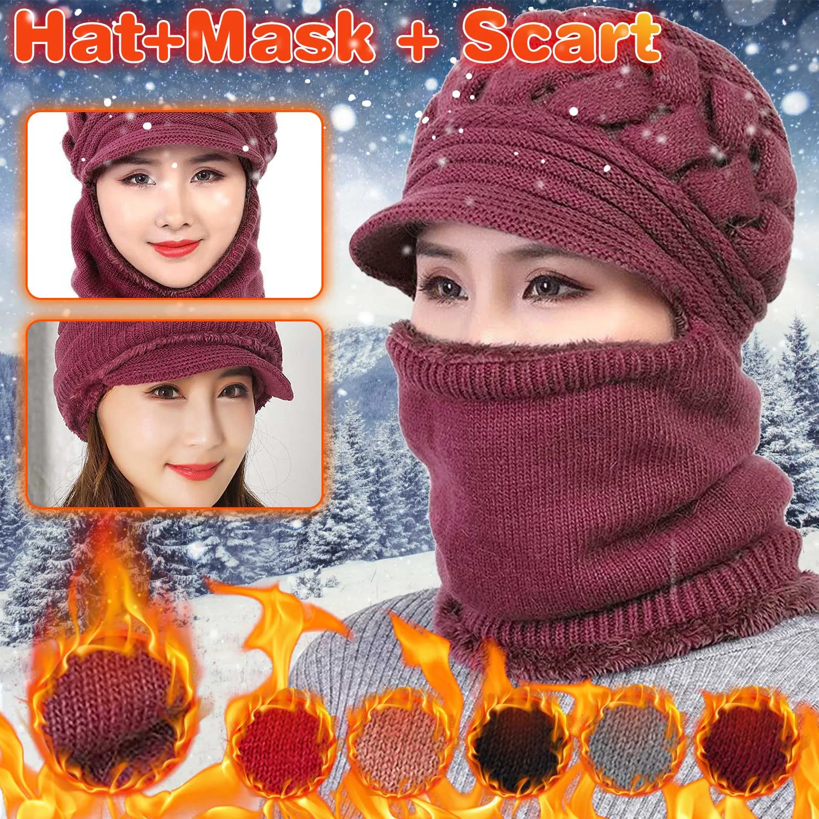 

Winter Hat And Scarf Women Thermal Fleece Neck Scarf Women Plush Windproof Woolen Cap апка женская аѬ еплй Shawl Bandana